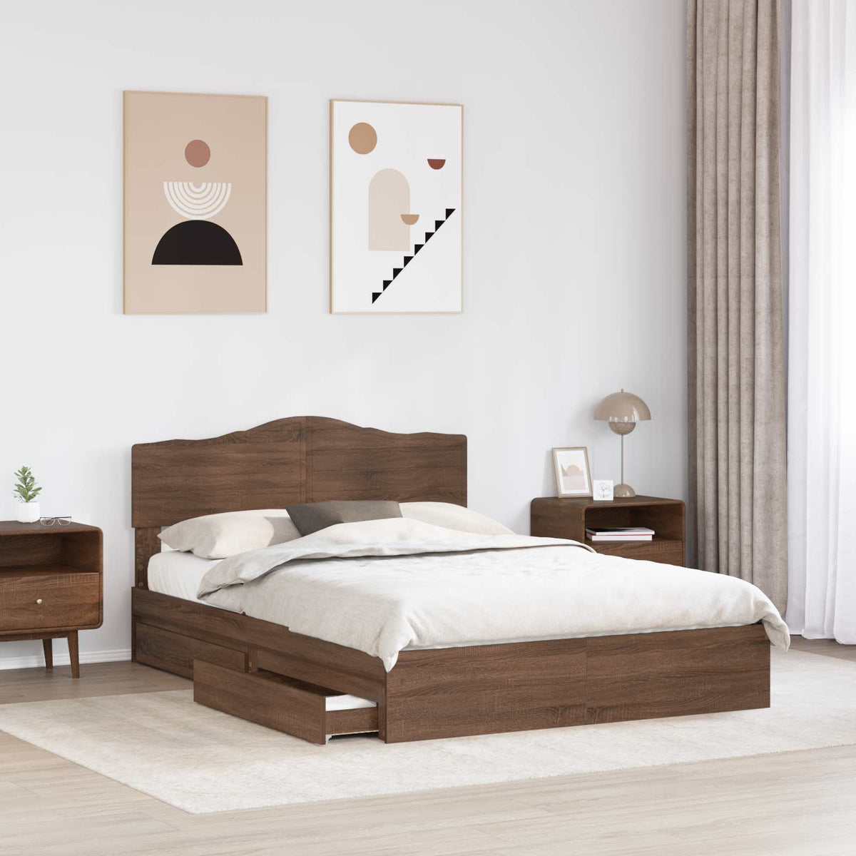 Tárolós Ágy fiókkal Barna Tölgy 140 x 190 cm Szerelt Fa 3
