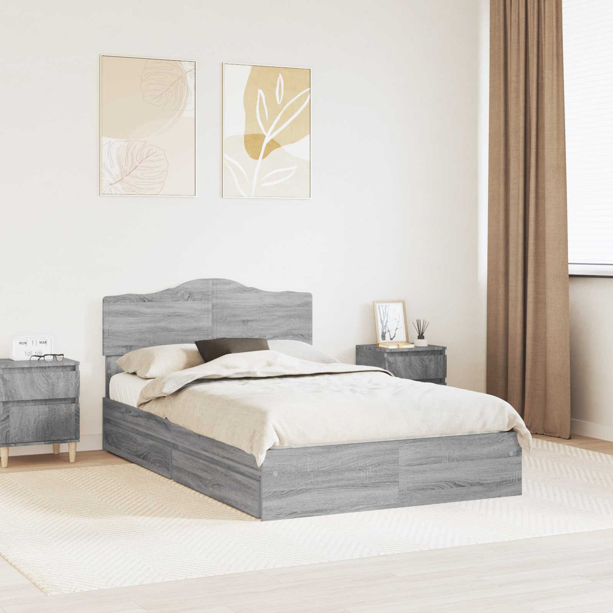 Tárolós Ágy fiókkal Szürke Sonoma 120 x 200 cm Szerelt Fa