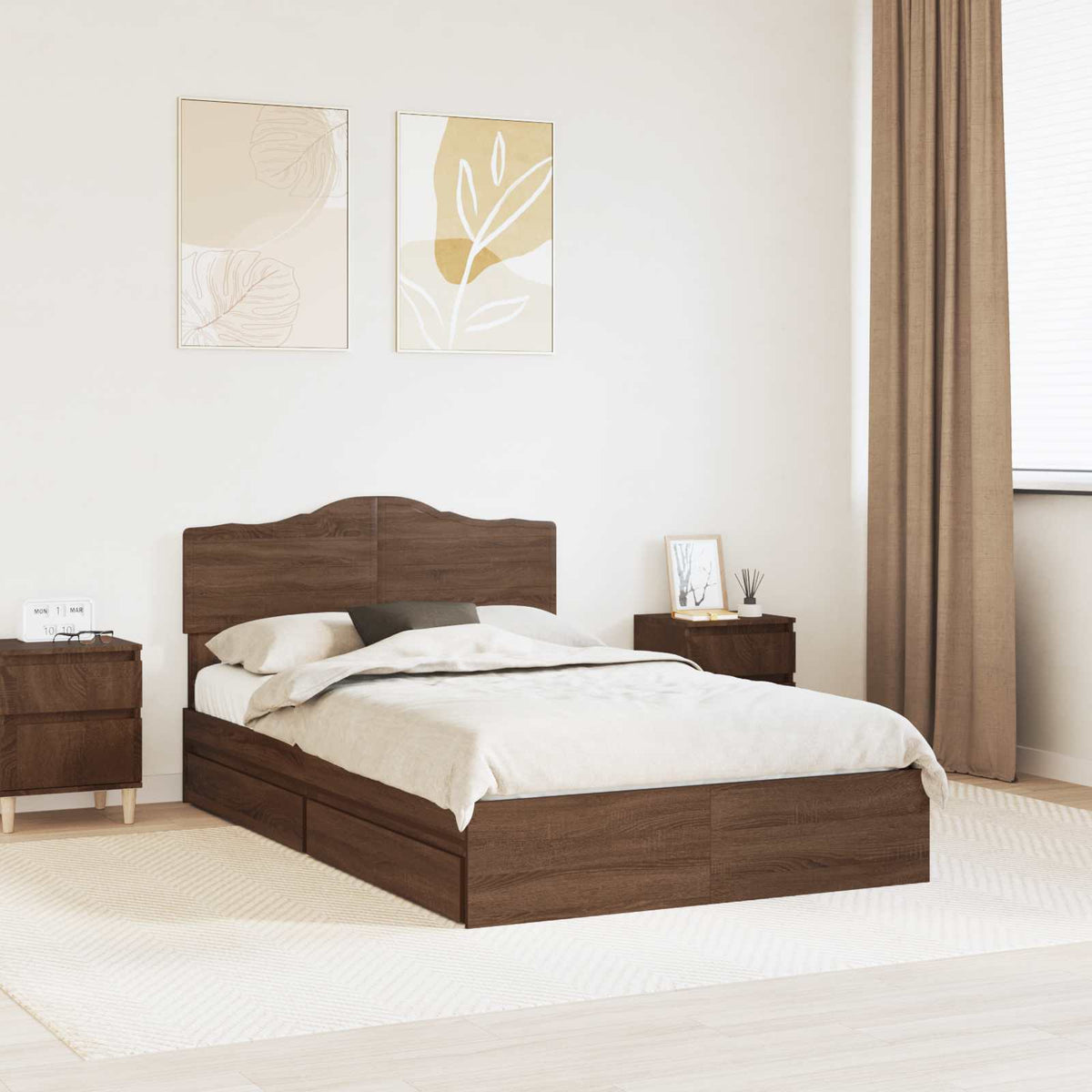 Tárolós Ágy fiókkal Barna Tölgy 120 x 200 cm Szerelt Fa