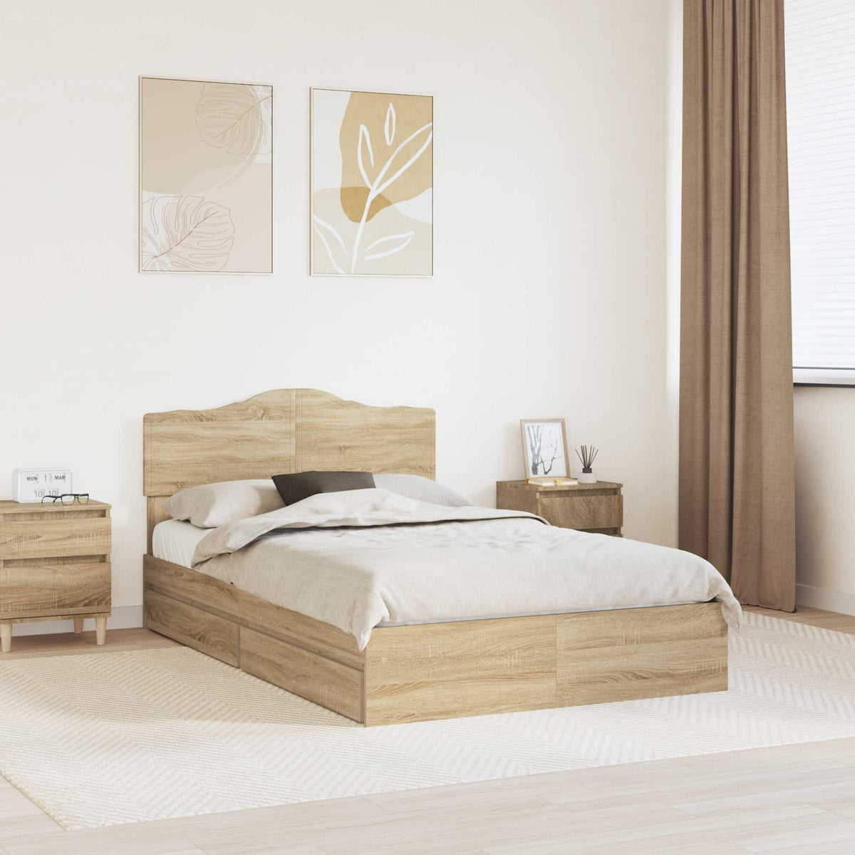 Tárolós Ágy fiókkal Sonoma tölgy 120 x 190 cm Szerelt Fa