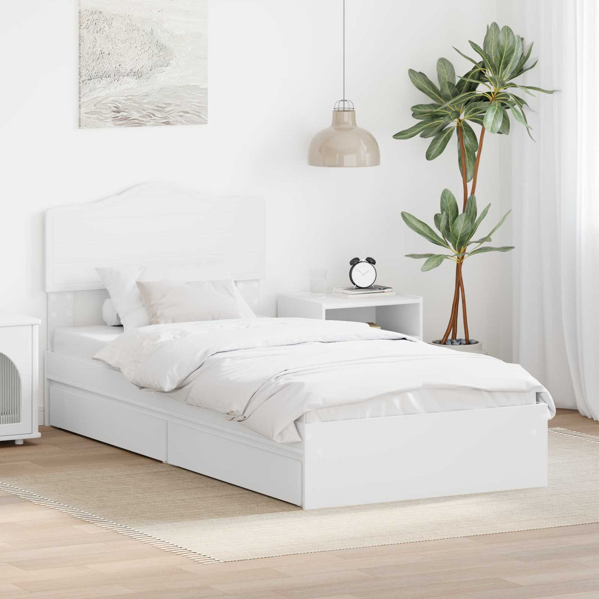 Tárolós Ágy fiókkal fejtámlával Fehér 100 x 200 cm Szerelt Fa