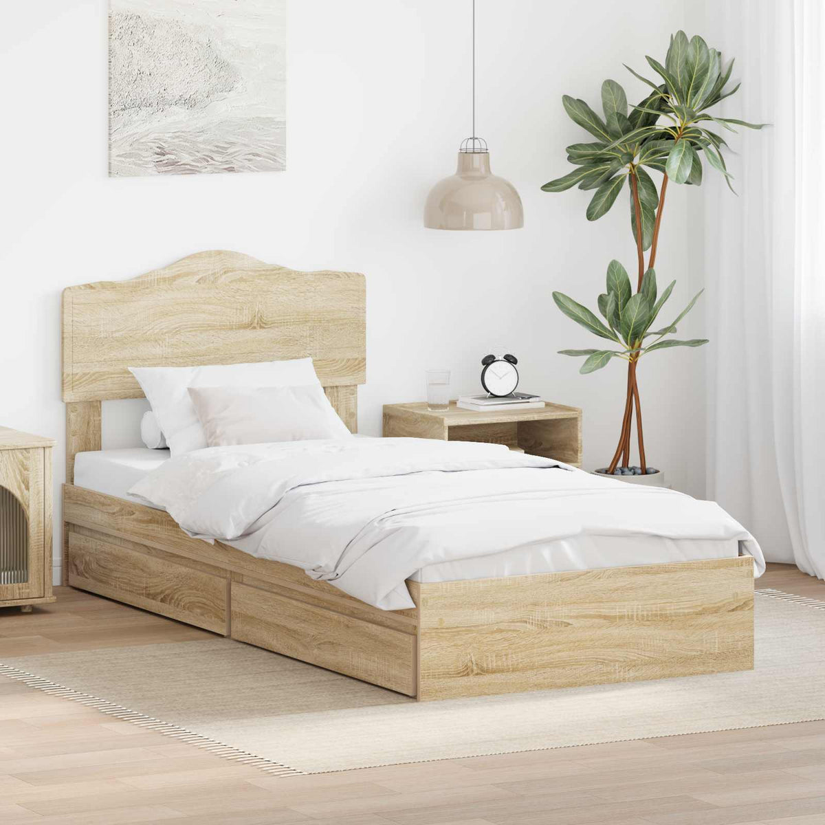 Tárolós Ágy fiókkal Sonoma tölgy 90 x 200 cm Szerelt Fa