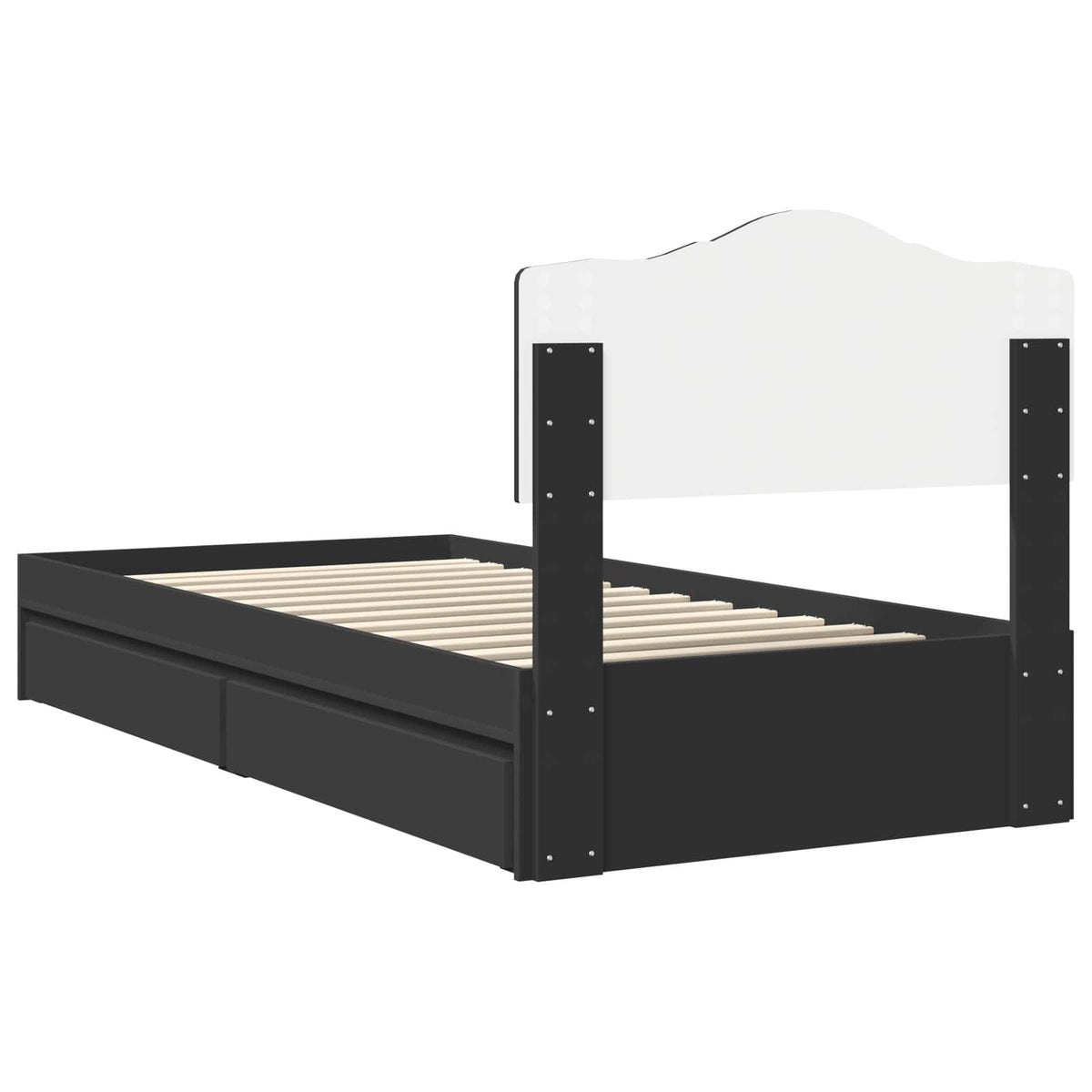 Tárolós Ágy fiókkal fejtámlával Fekete 90 x 190 cm Szerelt Fa 10