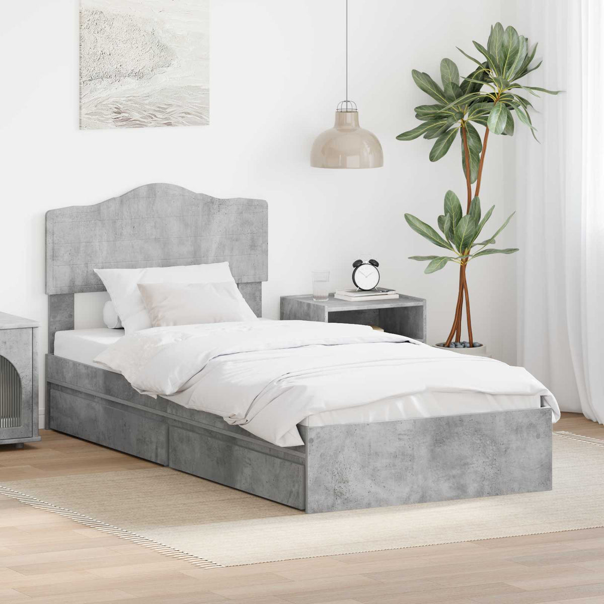 Tárolós Ágy fiókkal Beton Szürke 70 x 190 cm Szerelt Fa