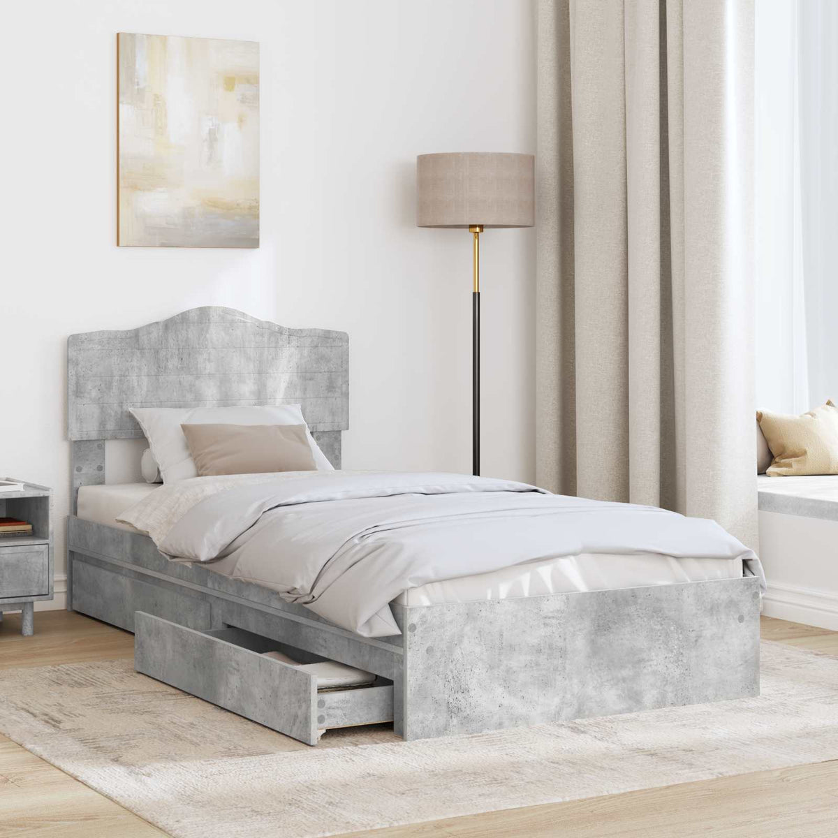 Tárolós Ágy fiókkal Beton Szürke 70 x 190 cm Szerelt Fa 3