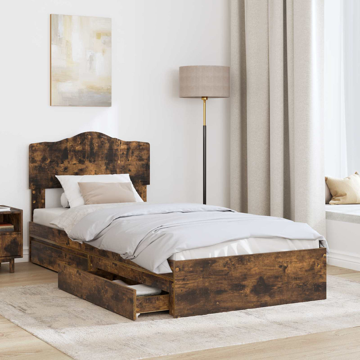 Tárolós Ágy fiókkal Füstölt tölgy 70 x 190 cm Szerelt Fa 3
