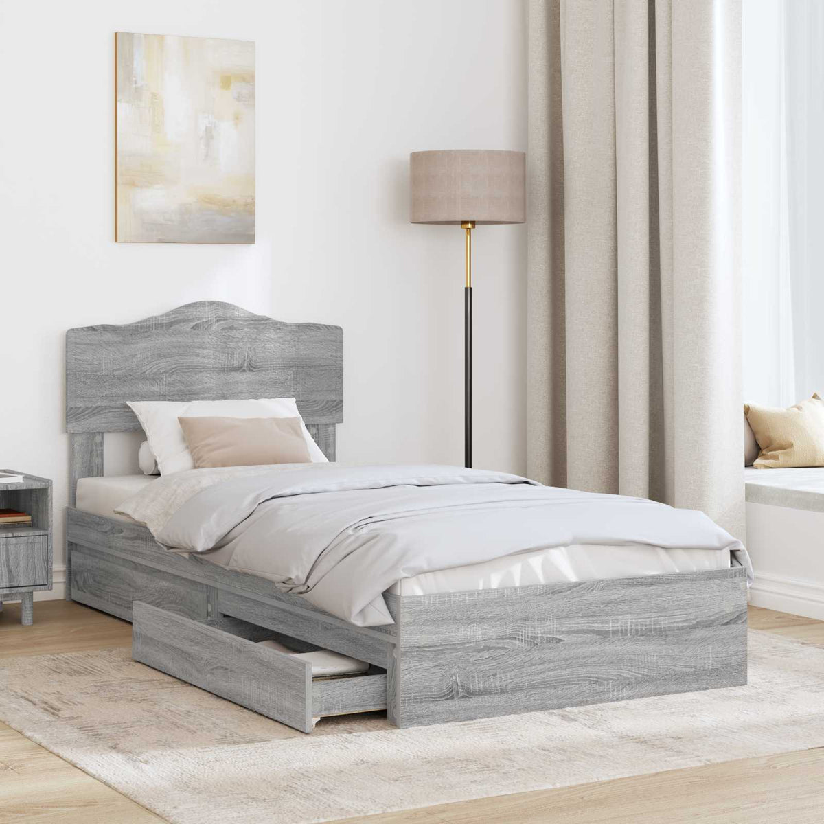 Tárolós Ágy fiókkal Szürke Sonoma 70 x 190 cm Szerelt Fa 3