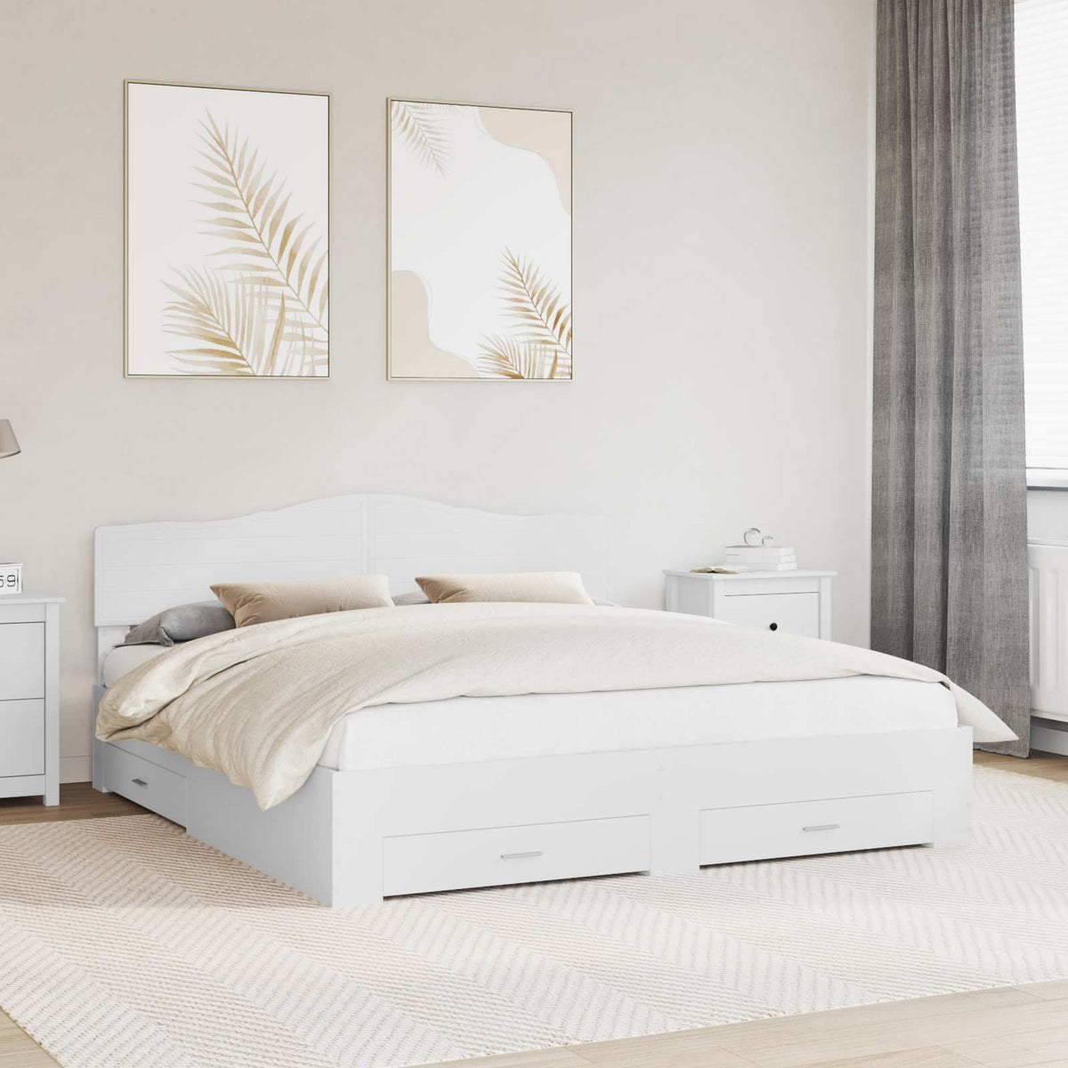 Ágykeret fiókkal fejtámlával Fehér 200 x 200 cm Szerelt Fa
