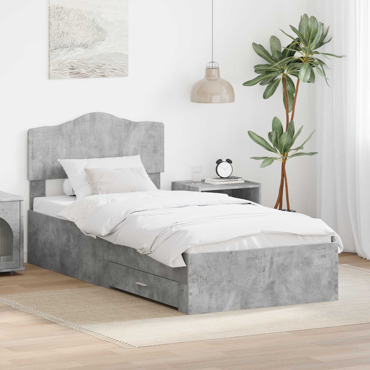Ágykeret fiókkal tárolóval Beton Szürke 90 x 190 cm Szerelt Fa