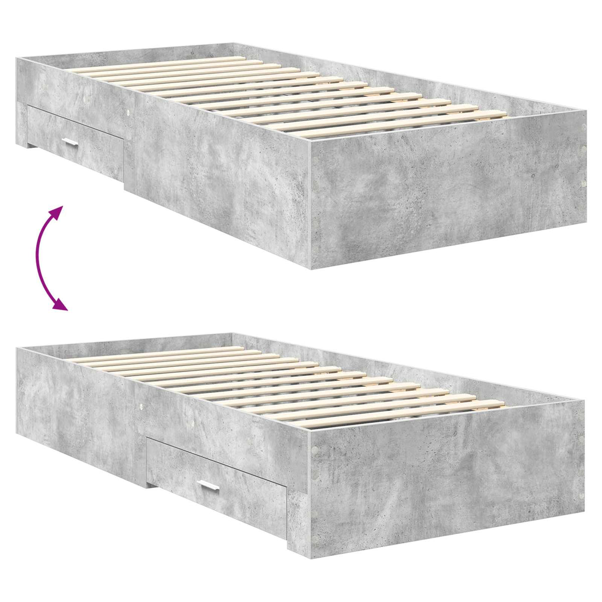 Ágykeret fiókkal tárolóval Beton Szürke 90 x 190 cm Szerelt Fa 12