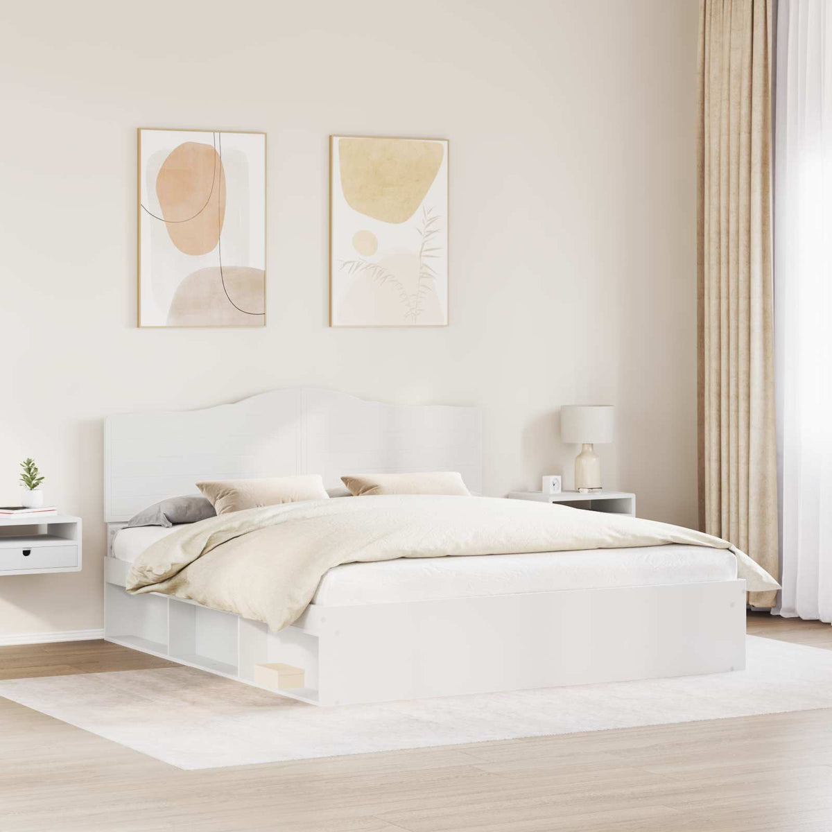 Ágykeret fejtámlával Fehér 200 x 200 cm Tömör fenyőfa 3