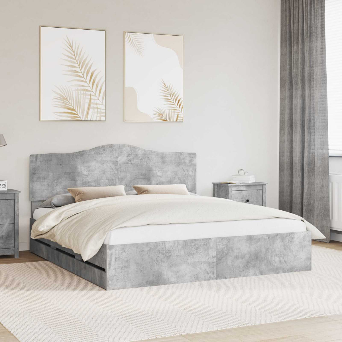 Ágykeret fiókkal tárolóval Beton Szürke 200 x 200 cm Mérnöki Fa