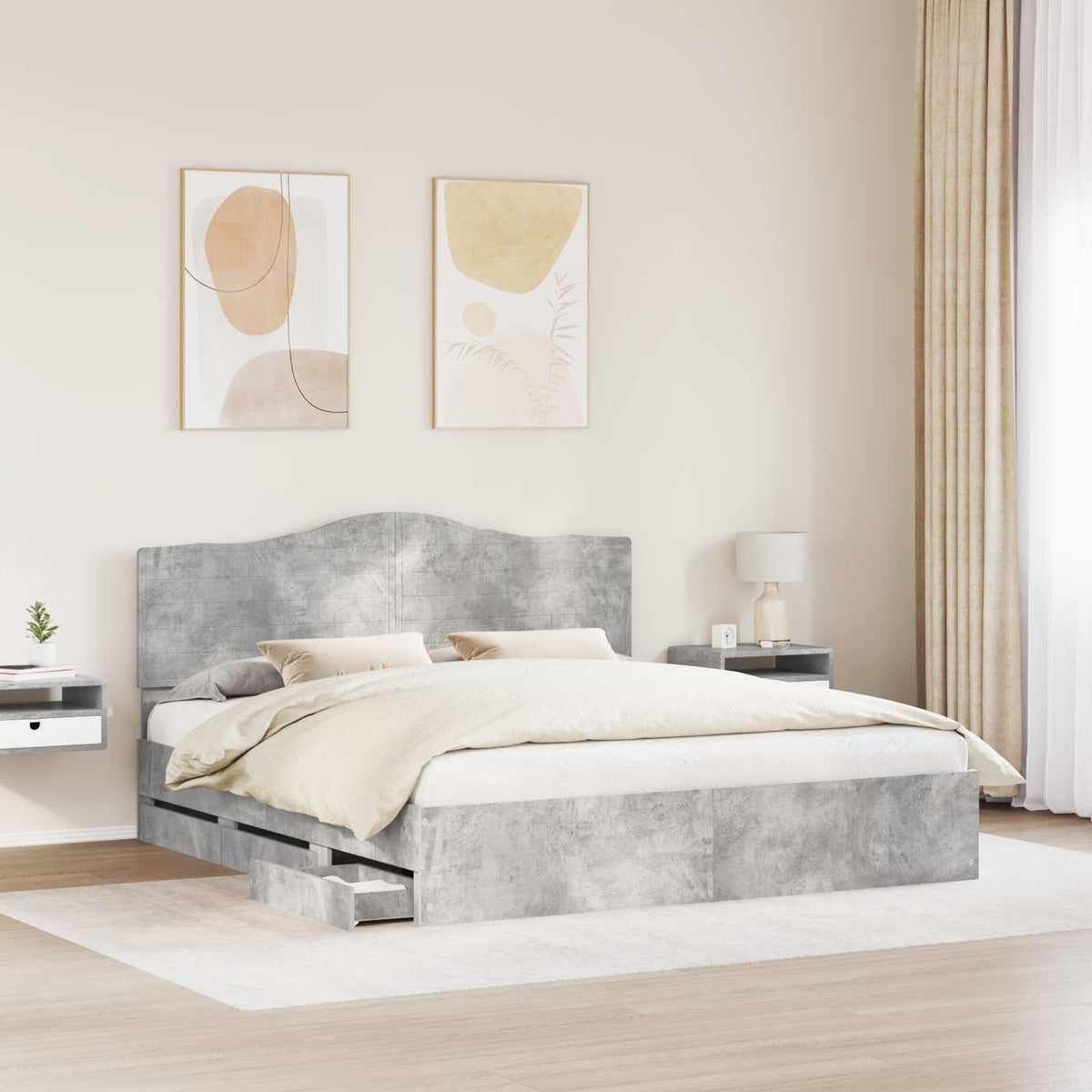 Ágykeret fiókkal tárolóval Beton Szürke 200 x 200 cm Mérnöki Fa 3