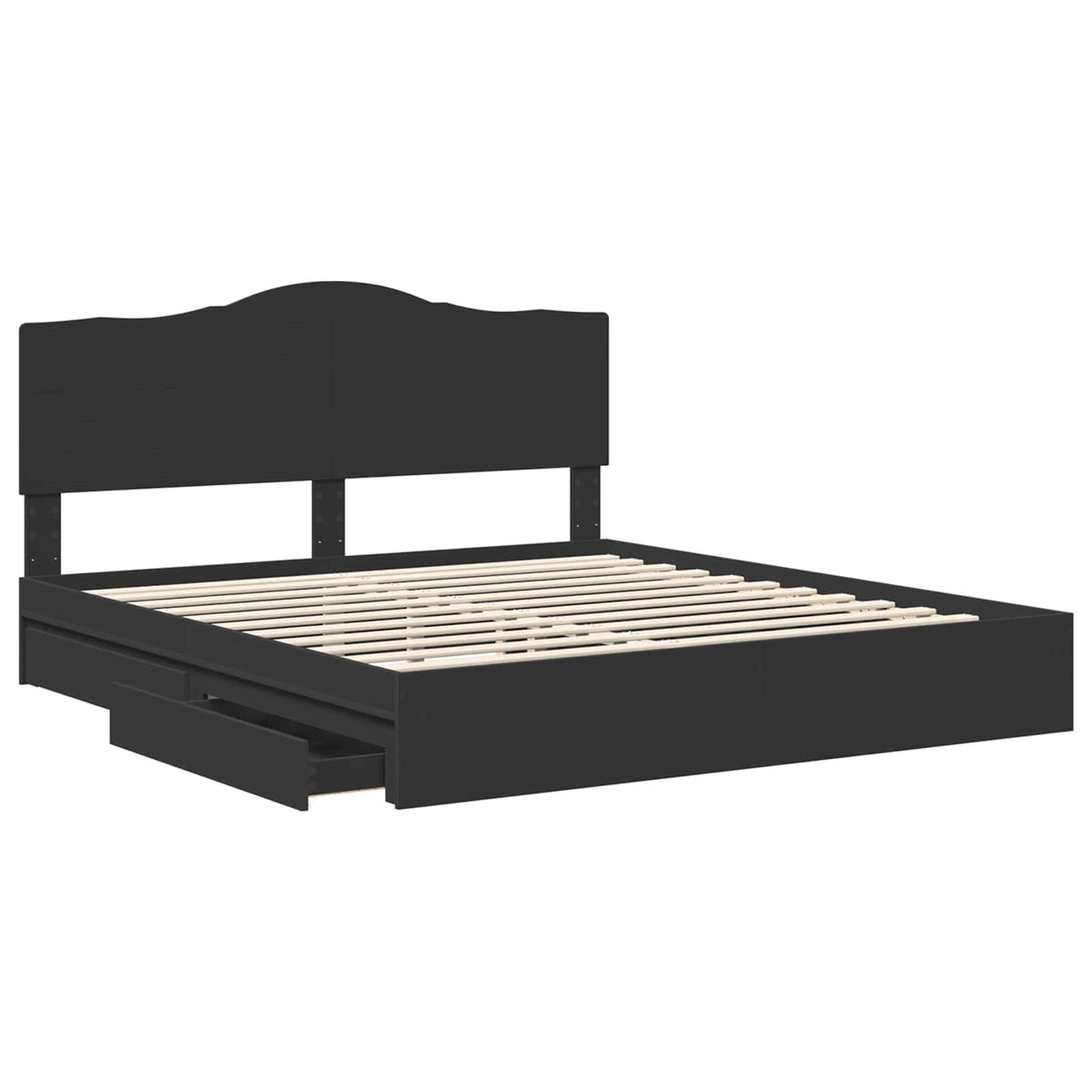 Tárolós Ágy fiókkal fejtámlával Fekete 200 x 200 cm Szerelt Fa 5