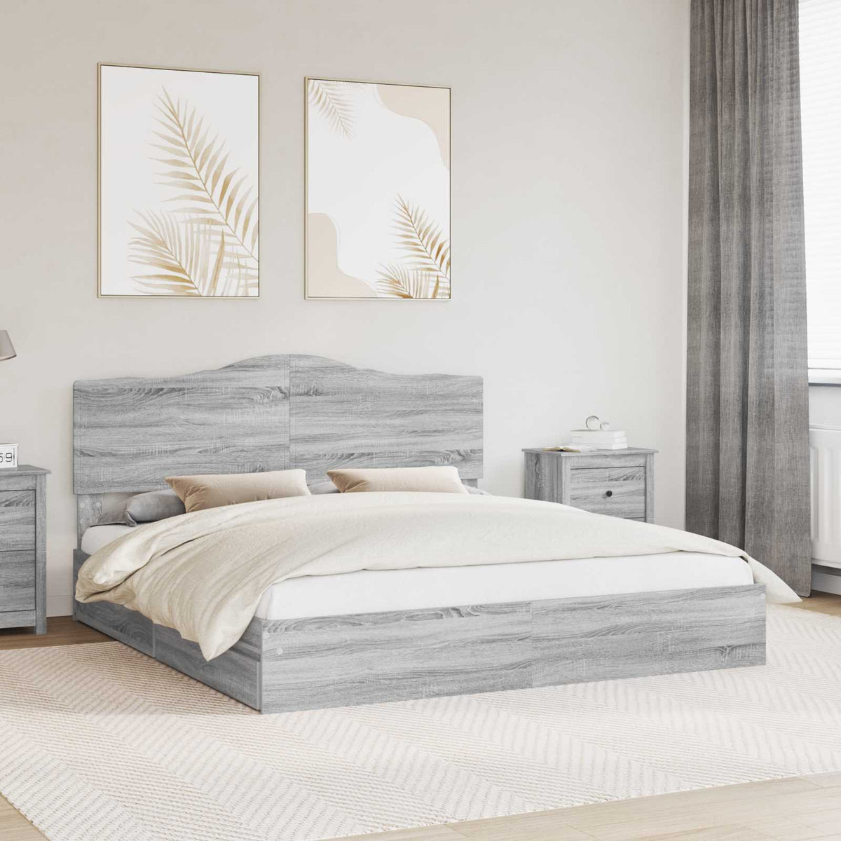 Tárolós Ágy fiókkal Szürke Sonoma 180 x 200 cm Szerelt Fa