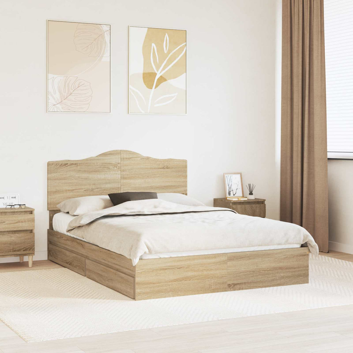 Tárolós Ágy fiókkal Sonoma tölgy 160 x 200 cm Szerelt Fa