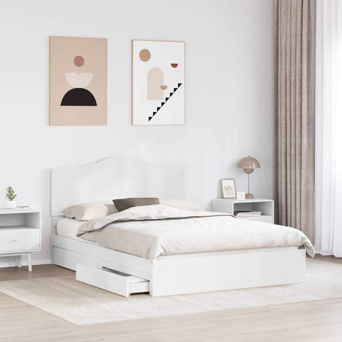 Tárolós Ágy fiókkal fejtámlával Fehér 140 x 190 cm Szerelt Fa 3