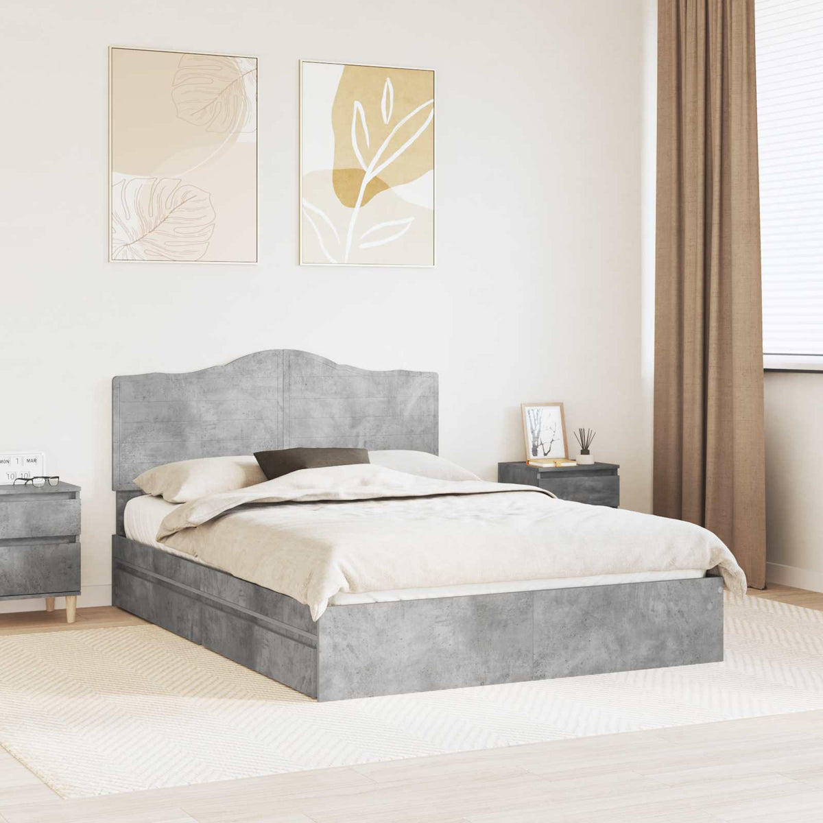 Tárolós Ágy fiókkal Beton Szürke 140 x 190 cm Szerelt Fa