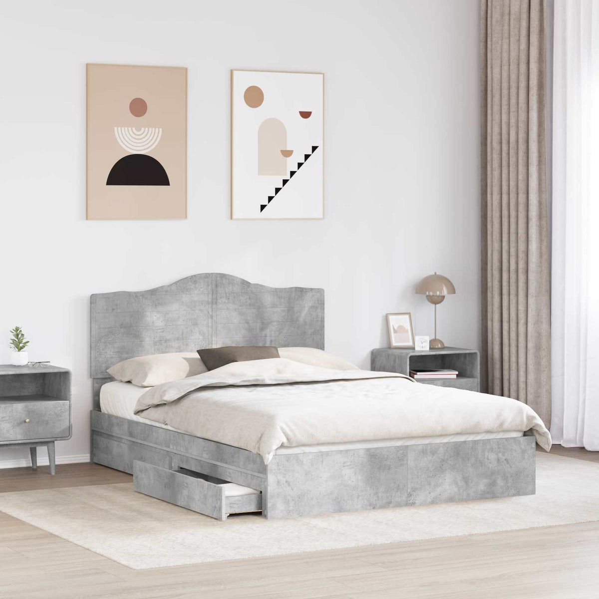 Tárolós Ágy fiókkal Beton Szürke 140 x 190 cm Szerelt Fa 3
