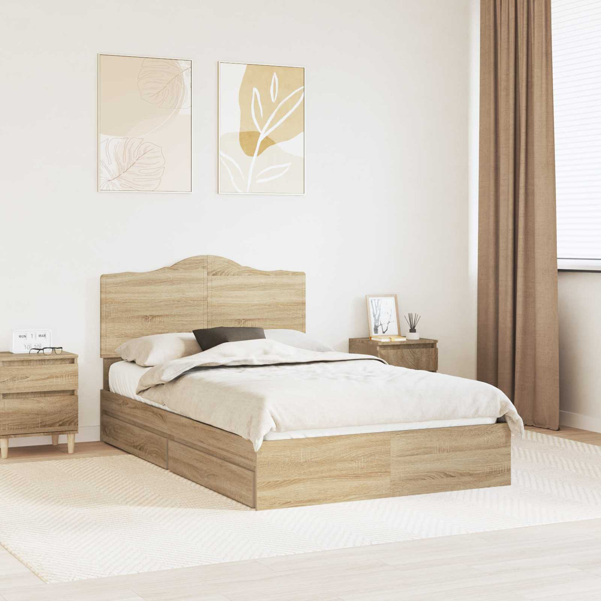 Tárolós Ágy fiókkal Sonoma tölgy 135 x 190 cm Szerelt Fa