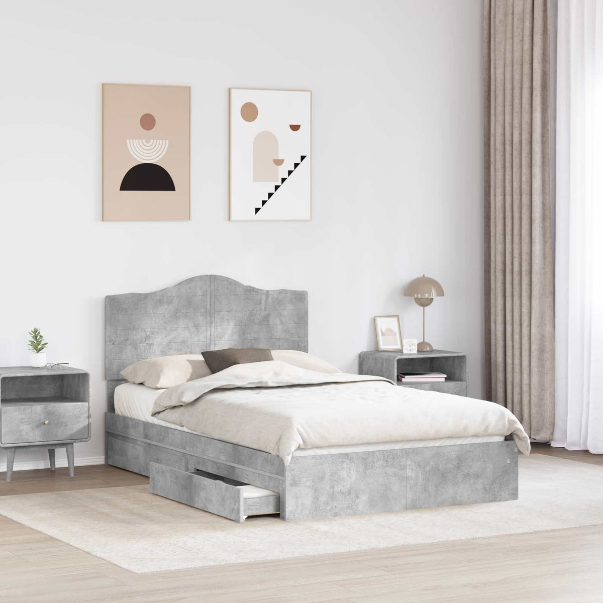 Tárolós Ágy fiókkal Beton Szürke 135 x 190 cm Szerelt Fa 3