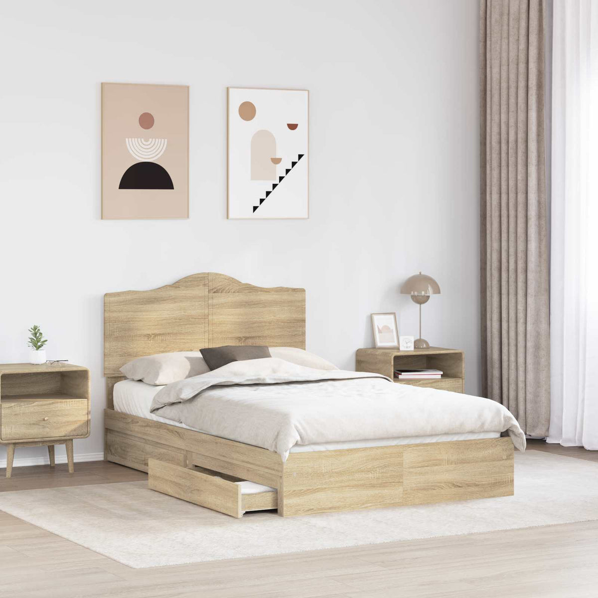 Tárolós Ágy fiókkal Sonoma tölgy 120 x 190 cm Szerelt Fa 3