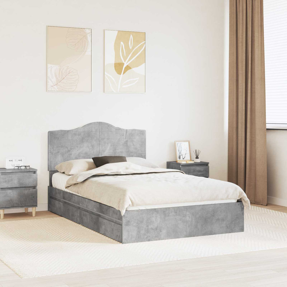 Tárolós Ágy fiókkal Beton Szürke 120 x 190 cm Szerelt Fa