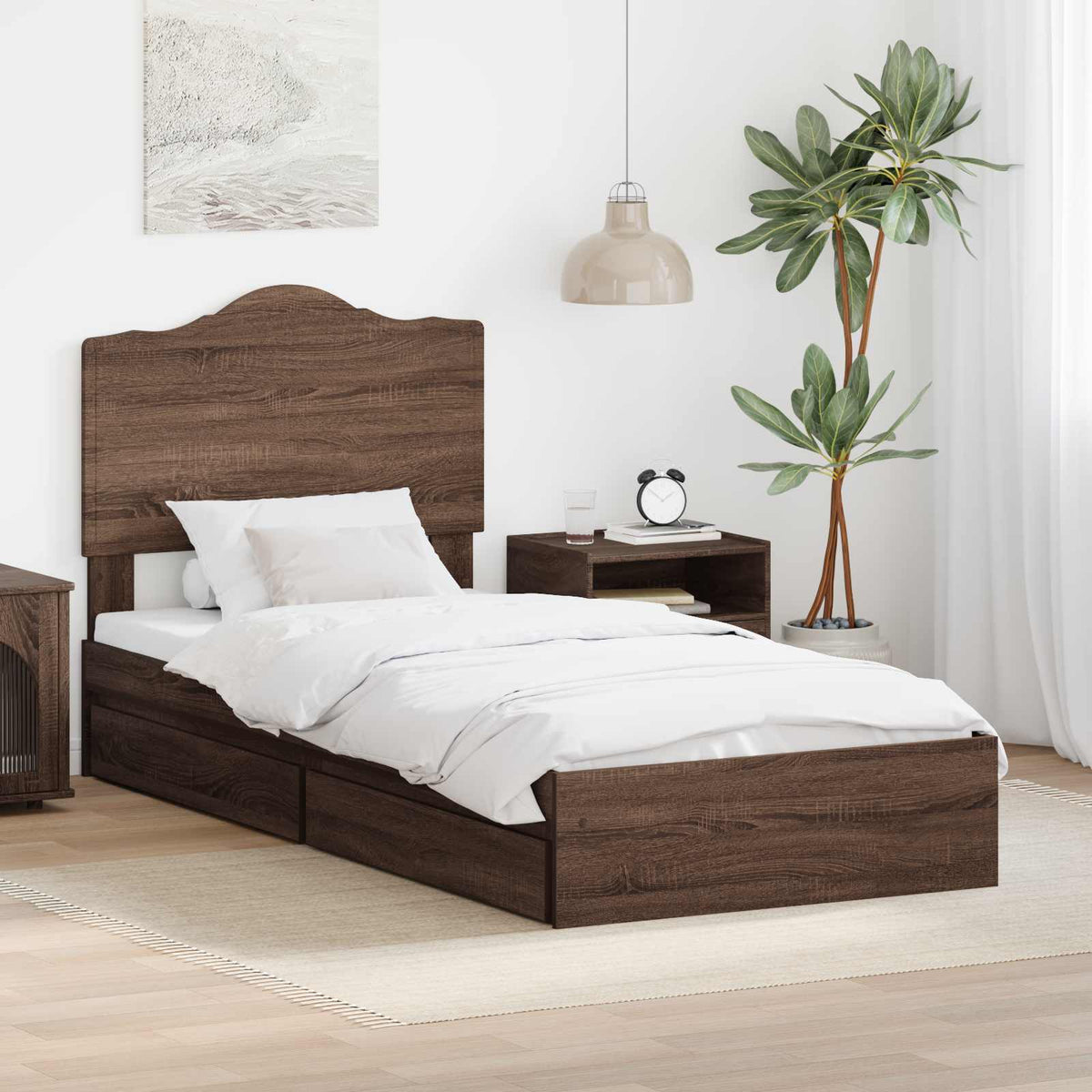 Tárolós Ágy fiókkal Barna Tölgy 100 x 200 cm Szerelt Fa