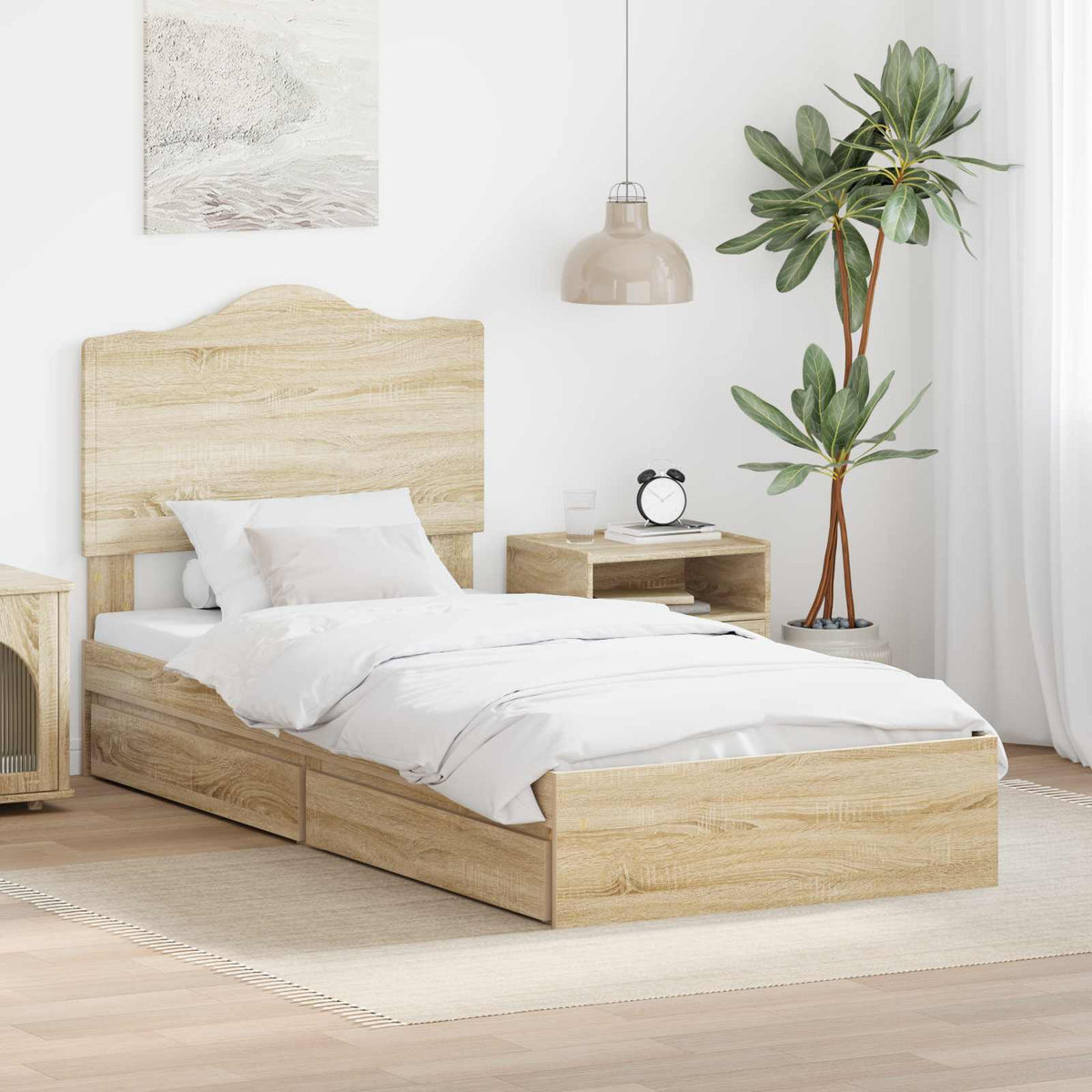 Tárolós Ágy fiókkal Sonoma tölgy 90 x 200 cm Szerelt Fa