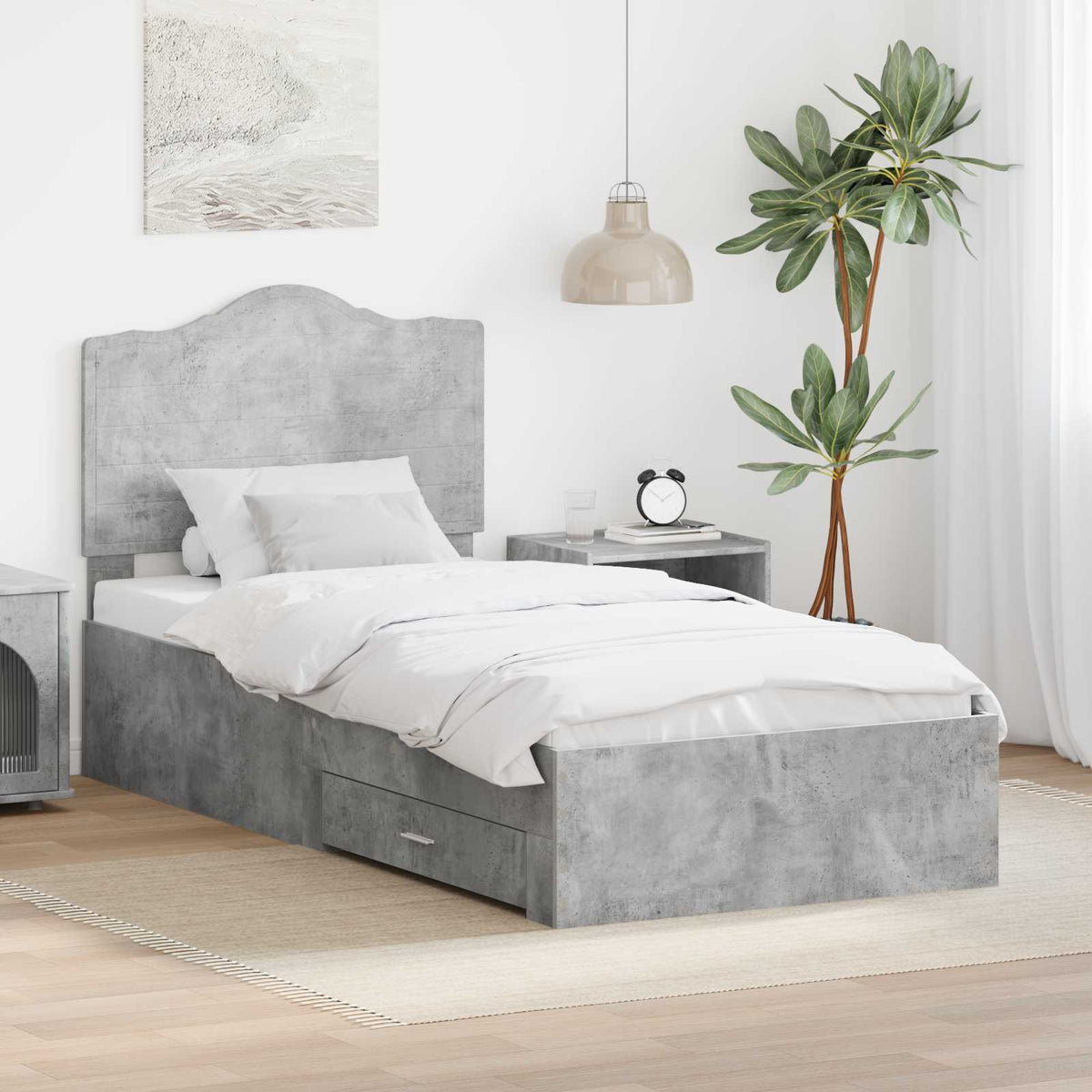 Ágykeret fiókkal tárolóval Beton Szürke 90 x 200 cm Szerelt Fa