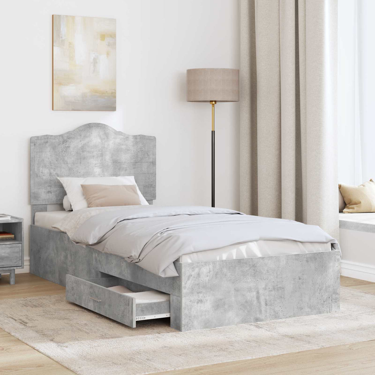 Ágykeret fiókkal tárolóval Beton Szürke 90 x 200 cm Szerelt Fa 3