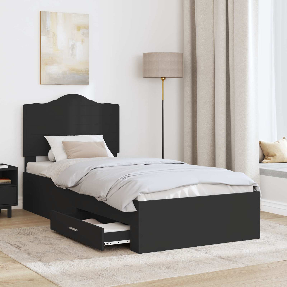 Ágykeret fiókkal fejtámlával Fekete 70 x 190 cm Szerelt Fa 3
