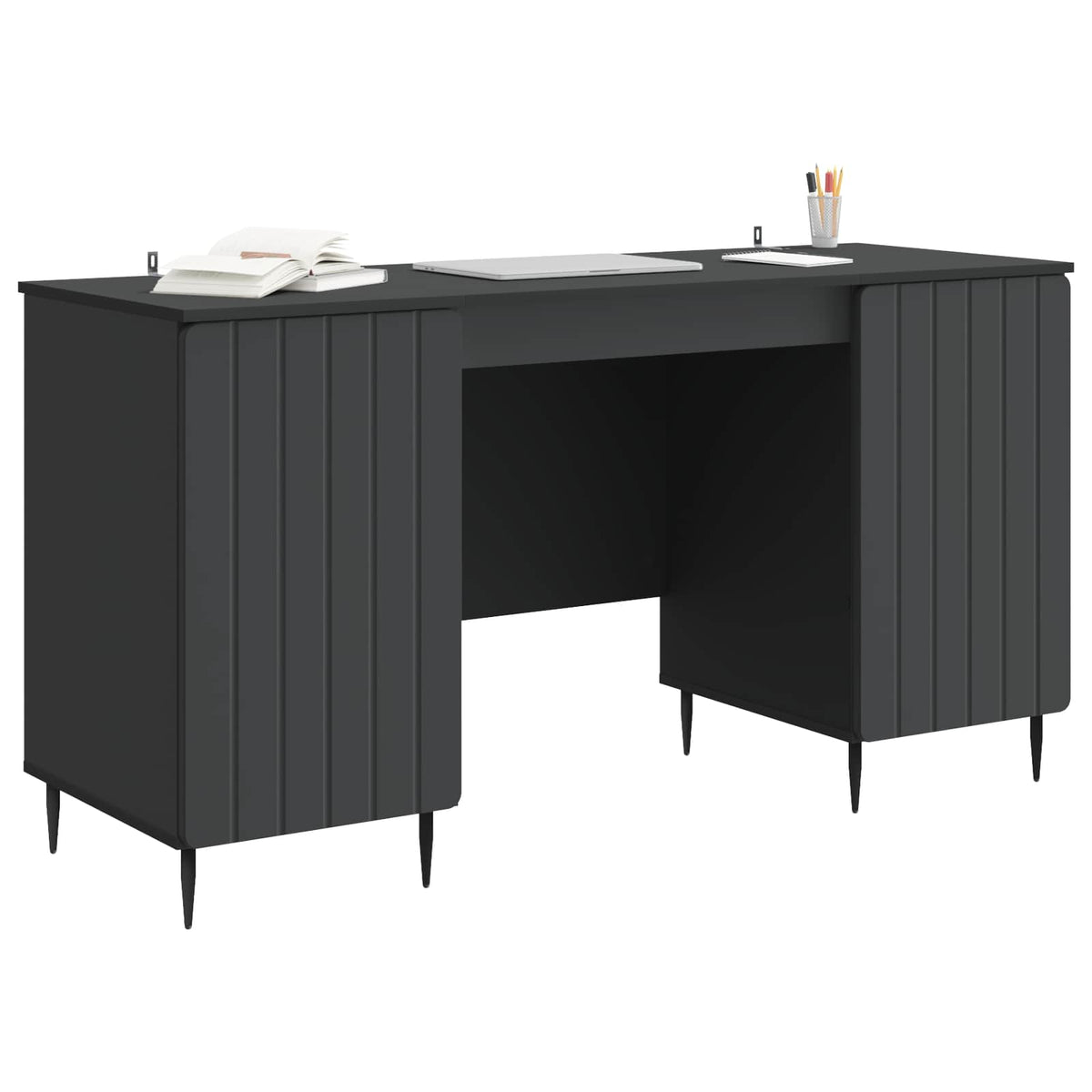Asztal polcokkal tárolóval Fekete 142,5 x 50 x 75 cm Szerelt Fa 3