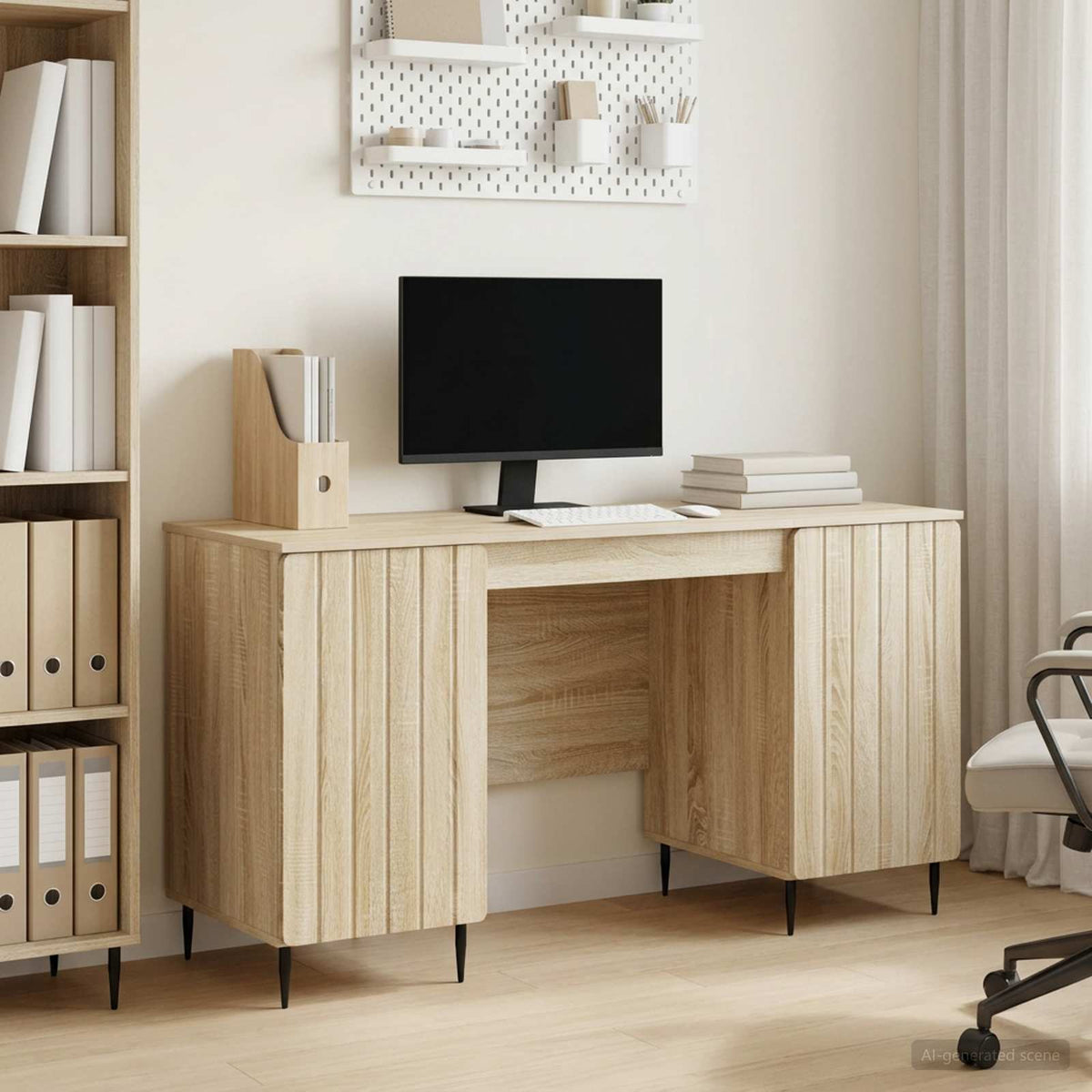 Asztal polcokkal Sonoma Tölgy 142,5 x 50 x 75 cm Szerelt Fa