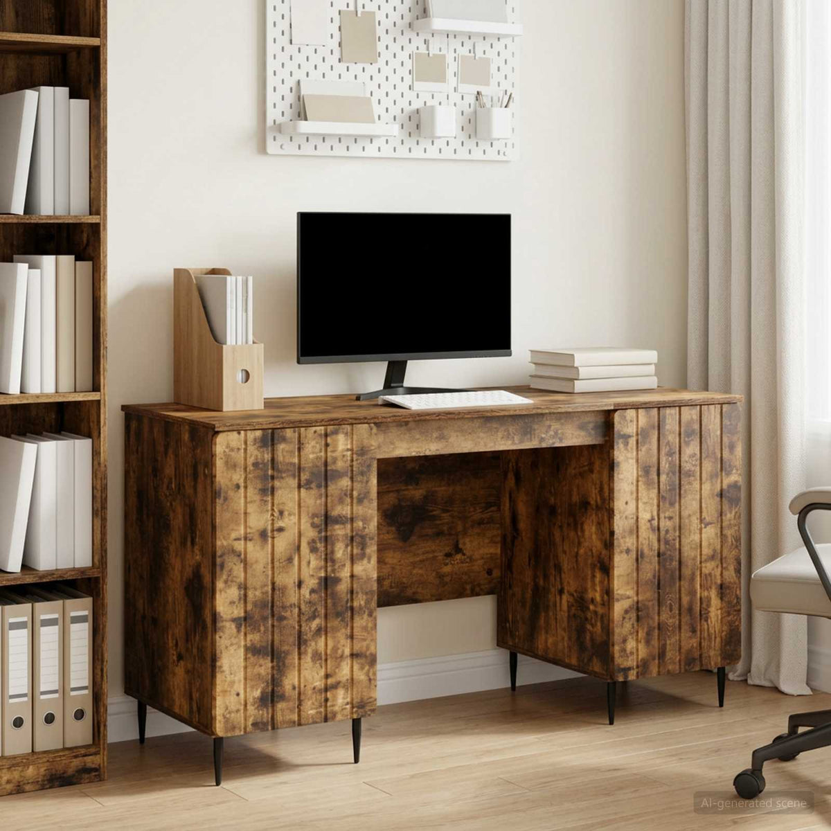 Asztal polcokkal Füstös Tölgy 142,5 x 50 x 75 cm Szerelt Fa