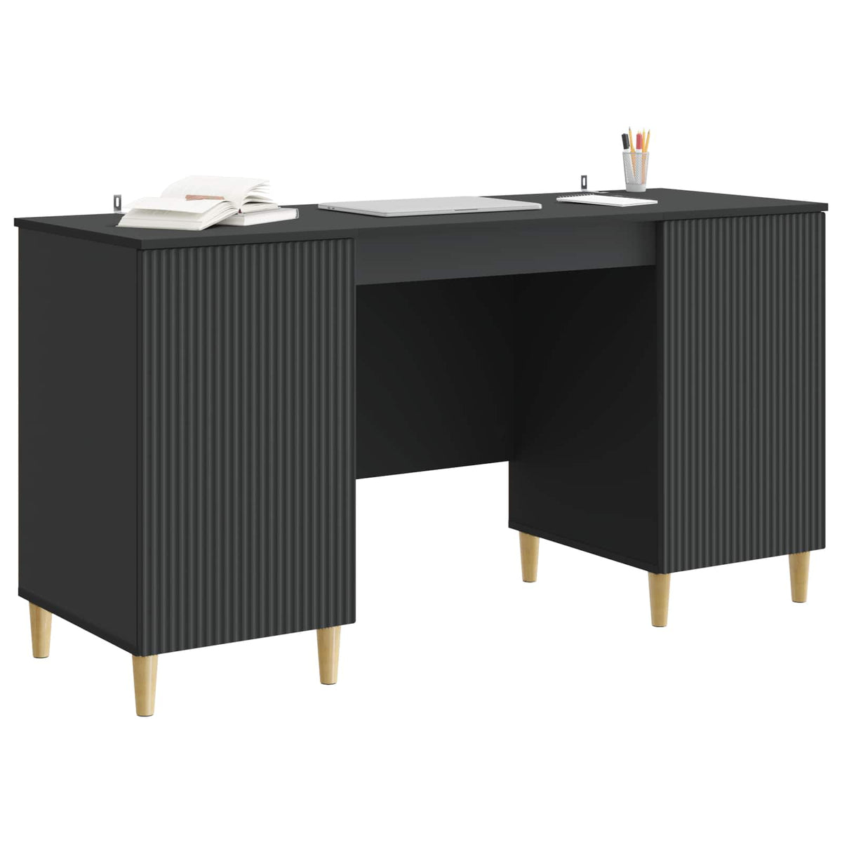 Asztal polcokkal tárolóval Fekete 142,5 x 50 x 75 cm Szerelt Fa 3