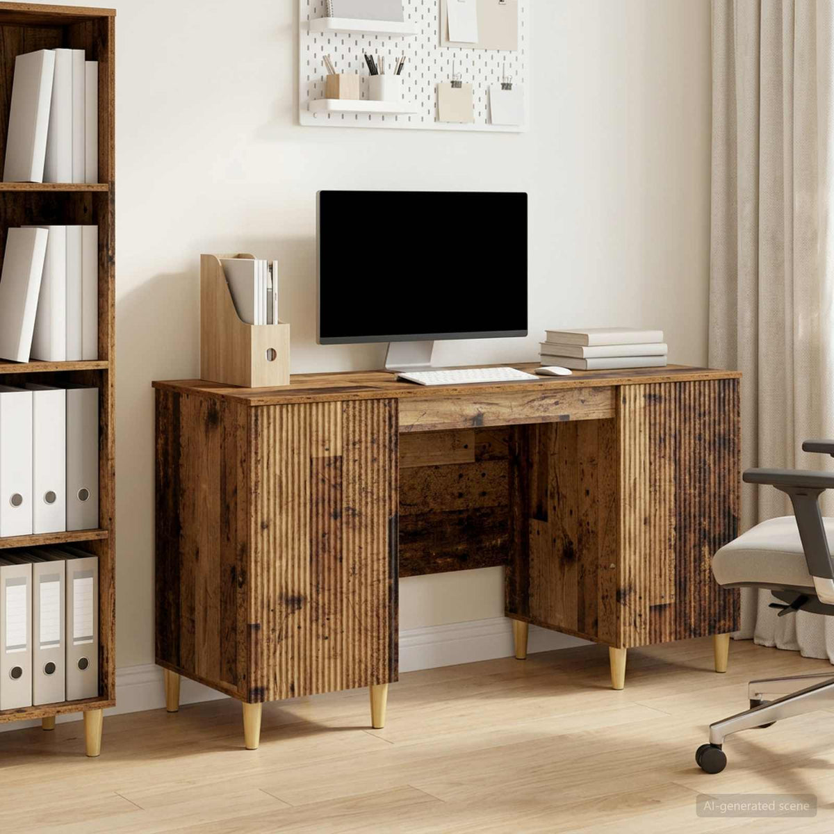 Asztal polcokkal ajtóval Antik Fa 142,5 x 50 x 75 cm Szerelt Fa