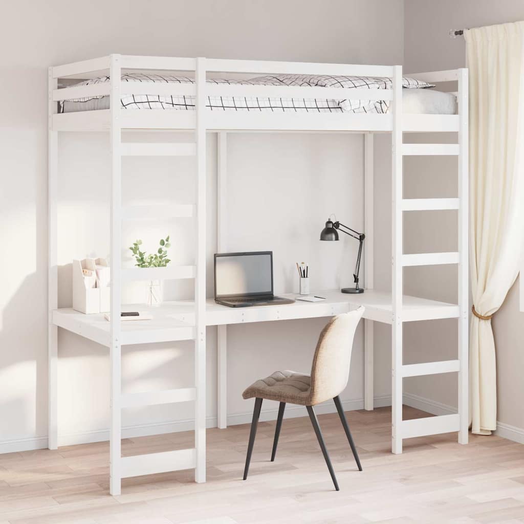 Tetőtéri ágykeret Fehér 75 x 190 cm Tömör fenyőfa