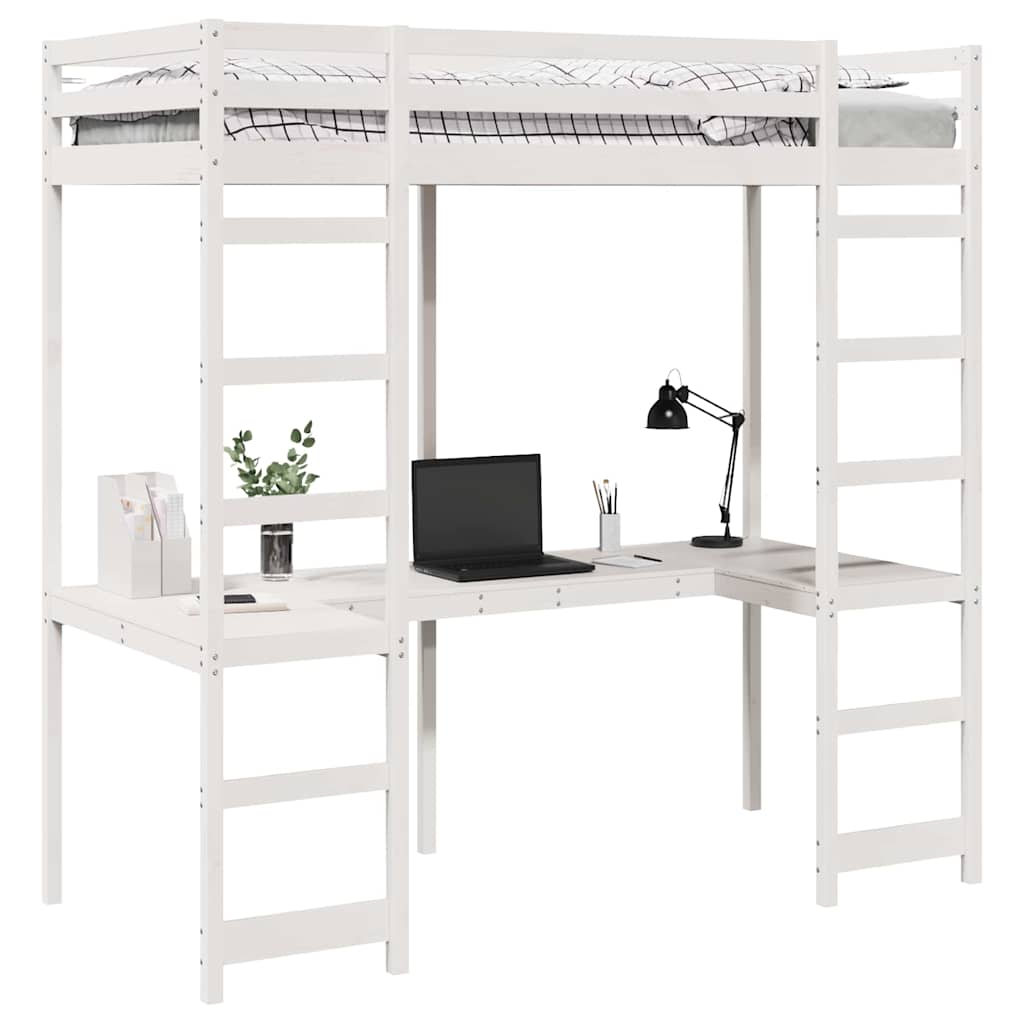 Tetőtéri ágykeret Fehér 75 x 190 cm Tömör fenyőfa 3