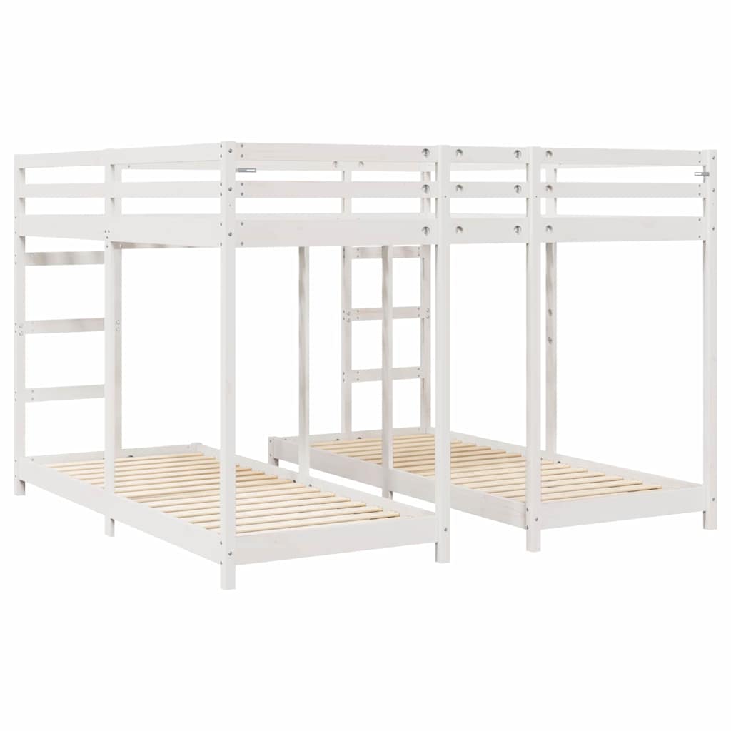 Háromszintes emeletes ágykeret Fehér 200 x 200 cm Tömör fenyőfa 6