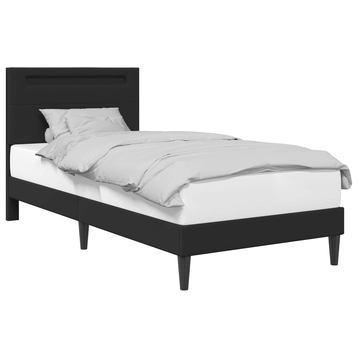 Ágykeret LED szalagokkal fejtámlával Fekete 90 x 190 cm Műbőr 3