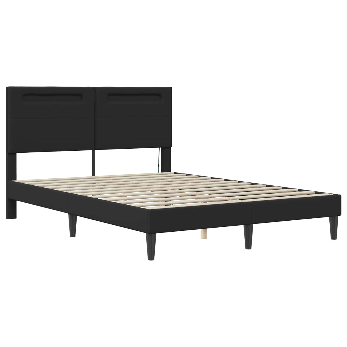 Ágykeret LED szalagokkal fejtámlával Fekete 140 x 190 cm Műbőr 6