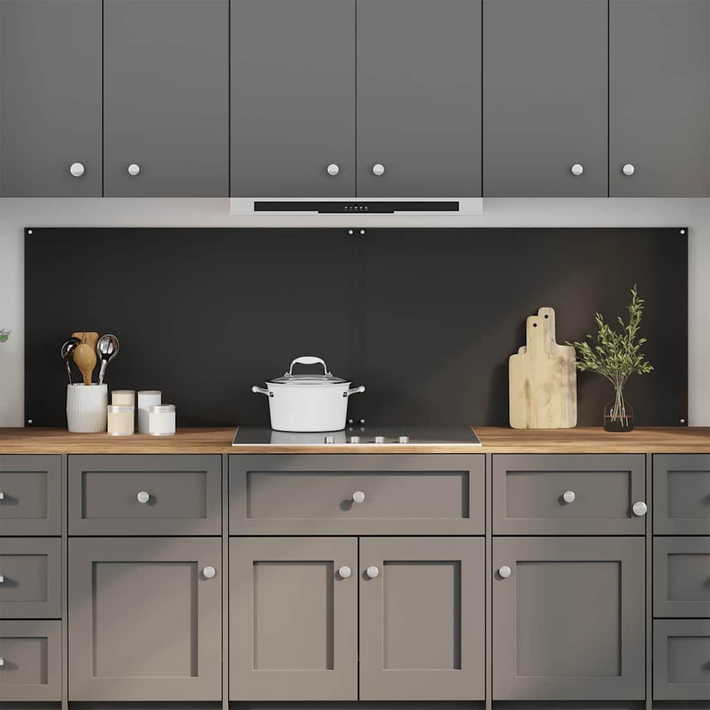 Konyhai hátfal 2 db Fekete 100 x 60 cm edzett üveg