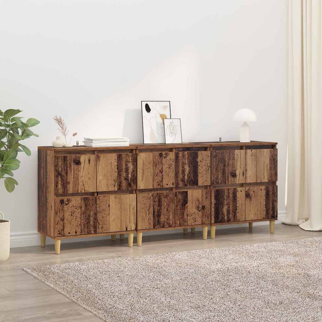 Oldalszekrények 3 db Öreg fa 60 x 35 x 70 cm Szerelt Fa