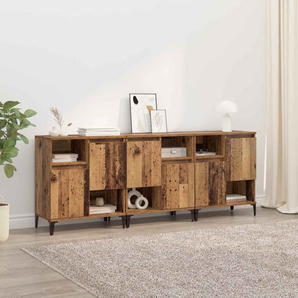 Oldalszekrények 3 db Öreg fa 60 x 35 x 70 cm Szerelt Fa