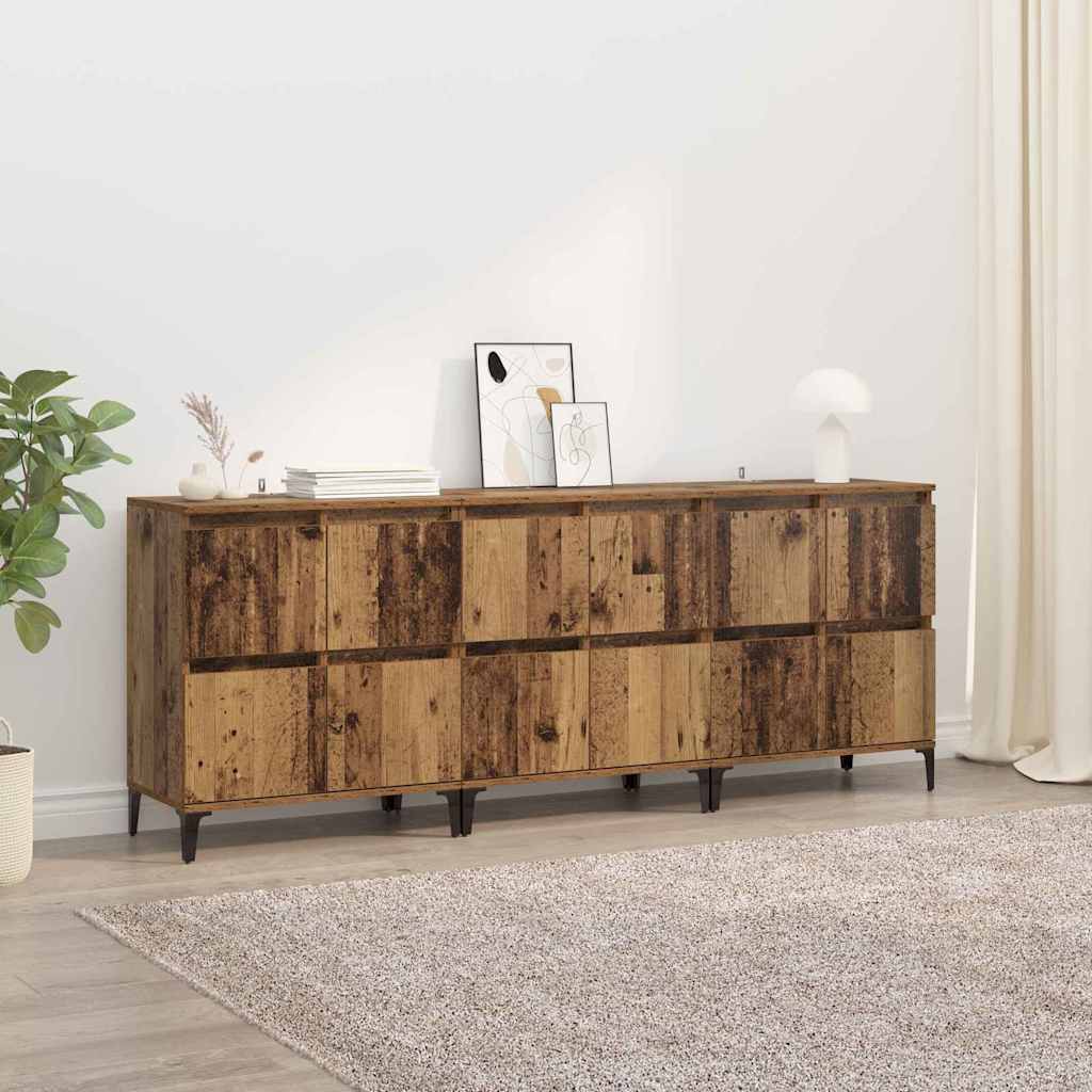 Oldalszekrények 3 db Öreg fa 60 x 35 x 70 cm Szerelt Fa