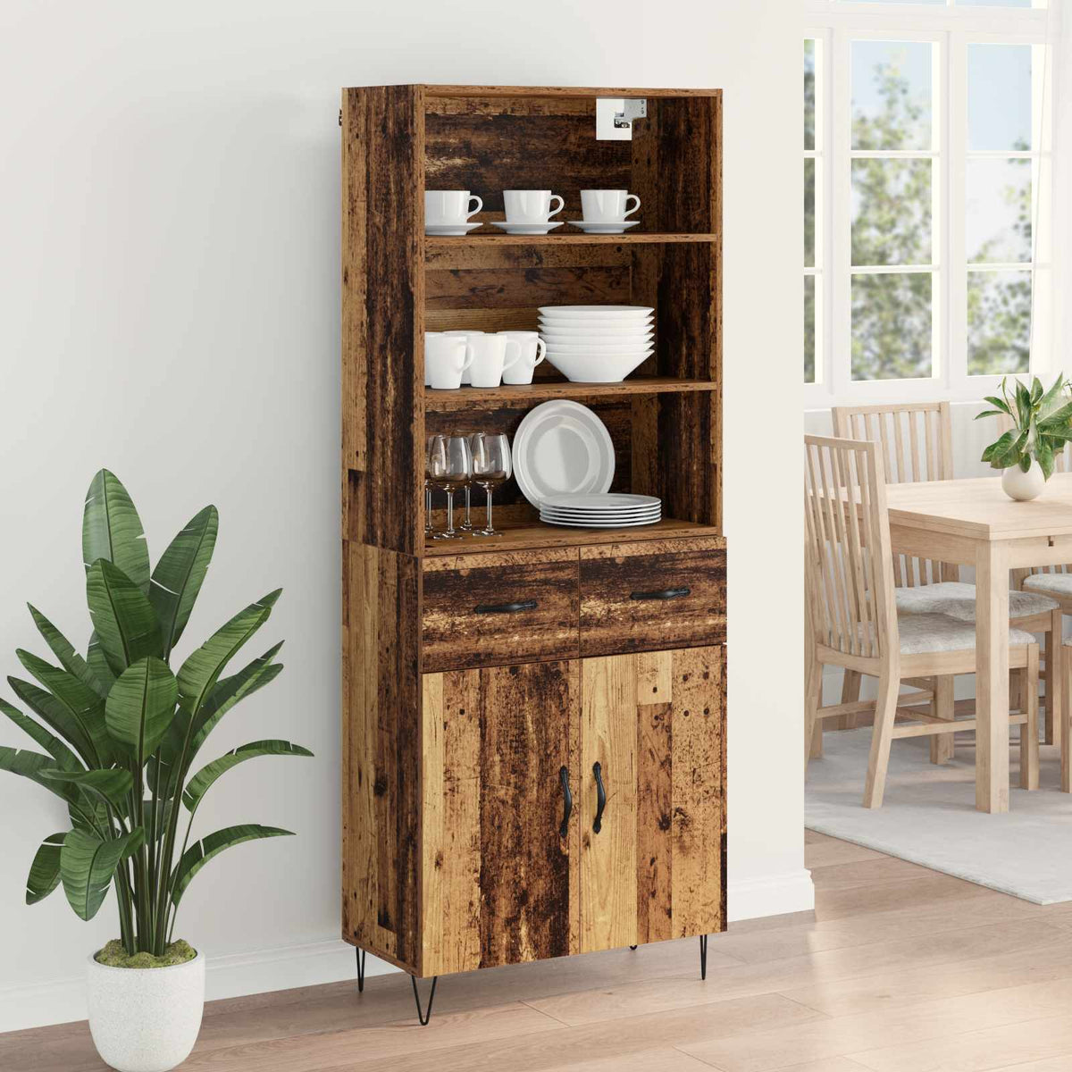 Magasfiú 2 db Öreg fa 69,5 x 34 x 180 cm Szerelt fa és Üveg 4
