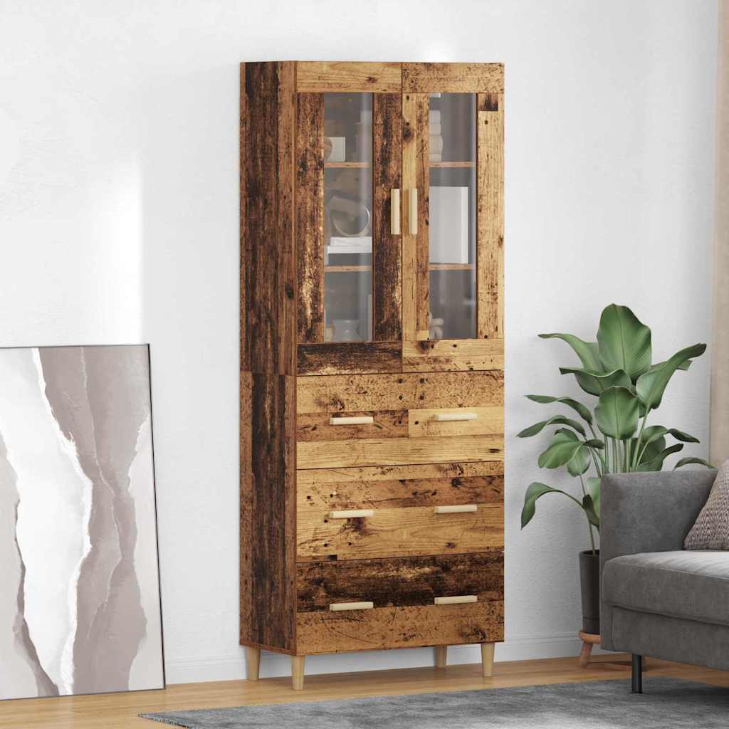Magasfiú fiókkal Öreg fa 69,5 x 34 x 180 cm Műanyag Fa és Üveg