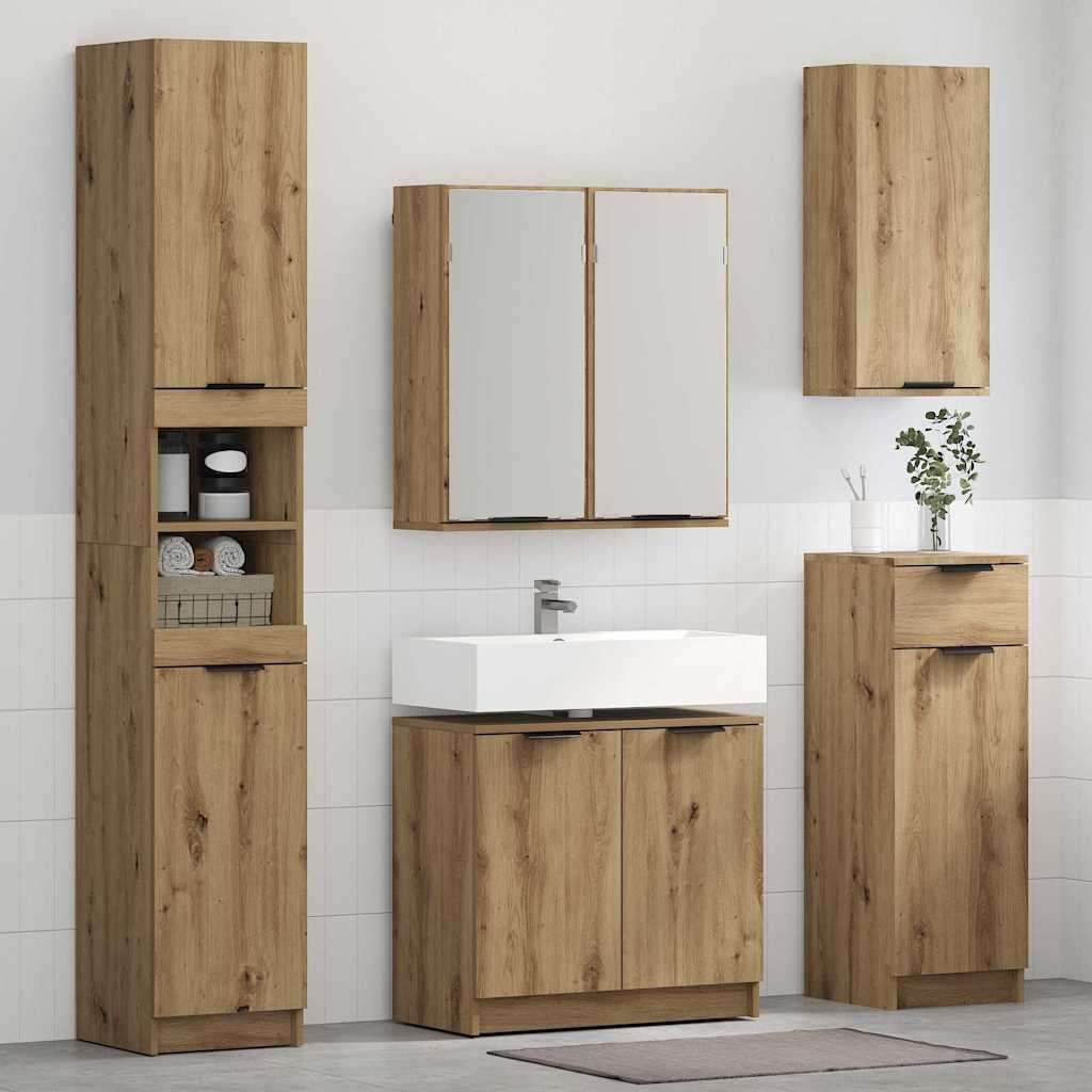 Fürdőszobai Szekrény Szett 2 db Artisan tölgy Szerelt Fa 4