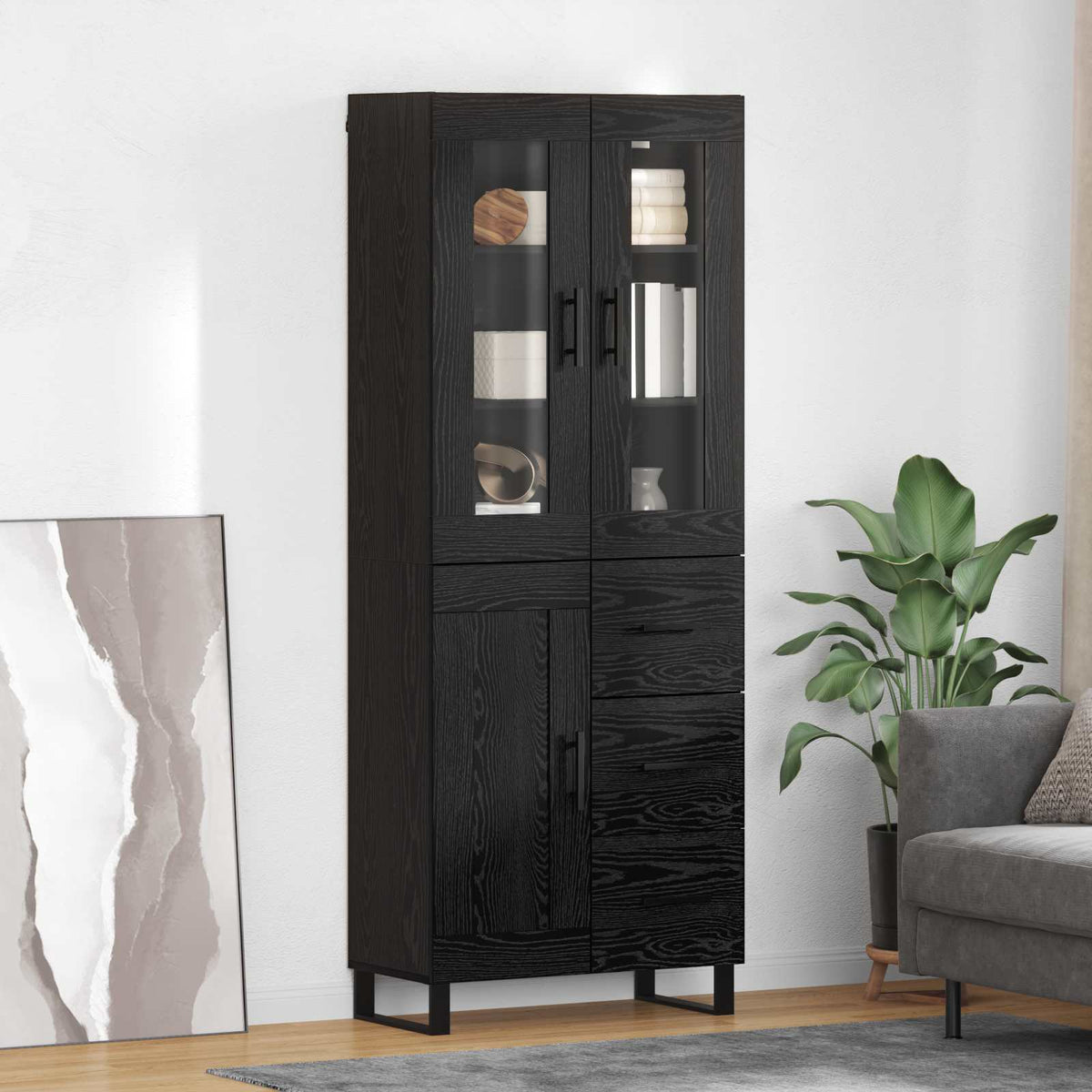 Magasfiú 2 db Fekete tölgy 69,5 x 34 x 180 cm Szerelt Fa